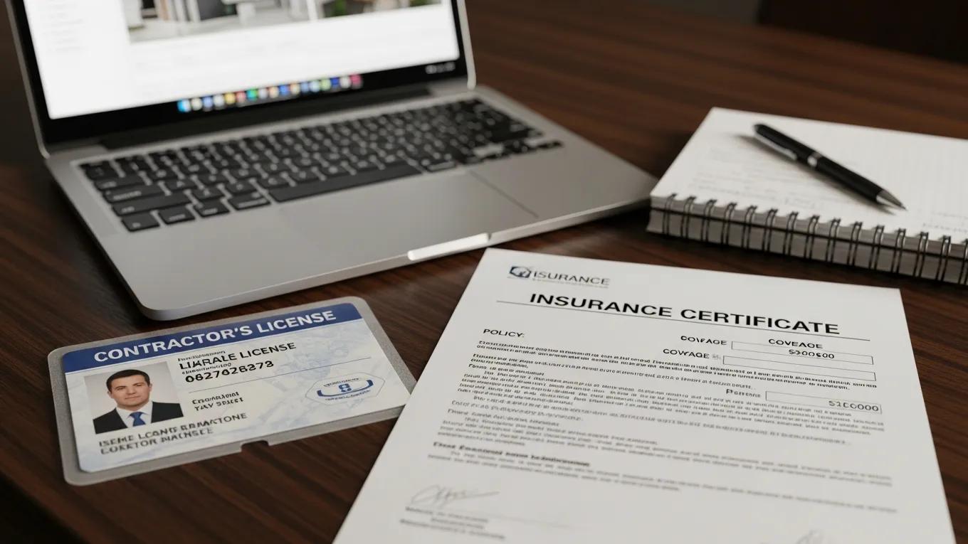 Contractor's license and insurance certificate for drywall services