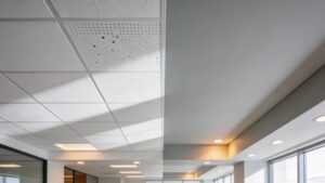 Comparison of acoustic ceiling tiles and drywall in a commercial interior setting
