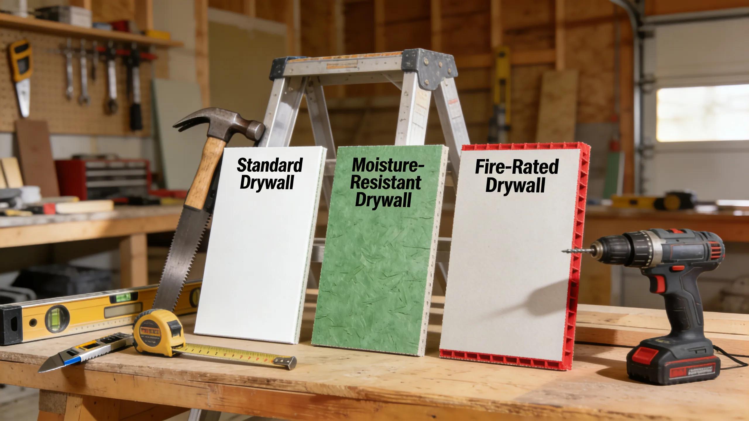 Assorted drywall panels and materials illustrating cost-driving choices.